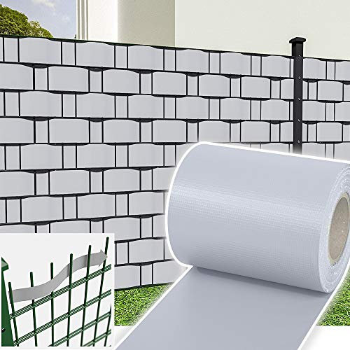 Jopassy PVC Sichtschutzstreifen Doppelstabmatten, 50m x 19 cm inkl. 40 Befestigungsclips Sichschutz Zaun, Stabmattenzaun Sichtschutzstreifen Windschutz, Grau