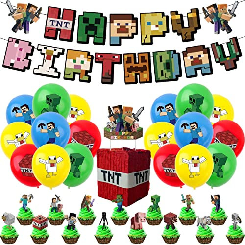 40PCS Spielthema Party Ballons Gaming Dekoration Set, Spiel Partyzubehör Set Happy Birthday Banner, Latex Ballons Spiel Party Deko Jungs Geburtstag Party Geburtstag Deko für Jungen