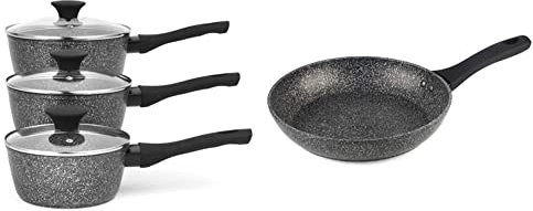 Salter BW05751S Megastone Saucepan Set - 3 Forged Aluminum Pans, 16cm,18cm, 20cm & BW05745 Megastone Collection Non-Stick Forged Aluminium Frying Pan, 20 cm