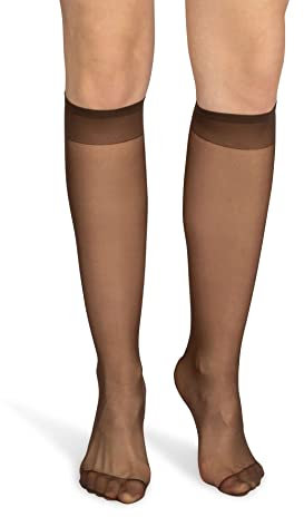 NOQ Medias hasta la rodilla para mujer, monocolor, 15 DEN, estilo casual, sin presión, semimate transparente, con parte superior cómoda, dos pares, talla única, Bronce, Talla única