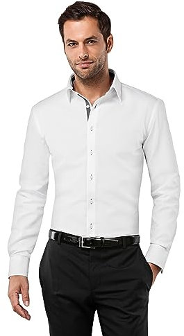 Vincenzo Boretti Herren Hemd bügelfrei 100% Baumwolle Slim-fit Uni-Farben weiß/anthrazit 37-38