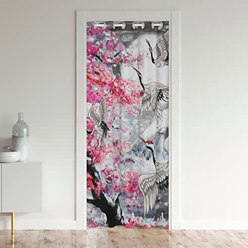 Loussiesd Rideau de porte de style japonais pour porte, intimité, grue, placard, chambre à coucher, salon, motif floral botanique, 30 % à 50 % occultant, 86 x 203 cm, 1 panneau