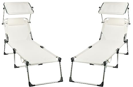 GOVITA - COPPIA LETTINO PRENDISOLE KAMP PIEGHEVOLE,lettino mare, Sdraio Pieghevole e Leggera, con Parasole, Cuscino e Schienale Reclinabile, Max Portata 150 kg, per Giardino Terrazzo Balcone (2)
