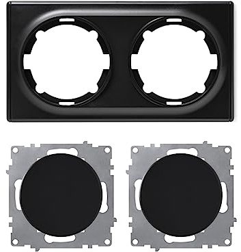 OneKeyElectro Set: 2x Ein-Aus-Lichtschalter, unterputz, matt-Antifingerprint, Schutzart IP20, 230V/16A, rund mit Abdeckrahmen 2fach, waagerecht, schwarz