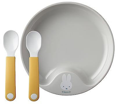 Mepal Mio – Plato de aprendizaje con cuchara de aprendizaje – Miffy Explore – Plato infantil antideslizante, cuchara para bebé, cuchara para bebé, apto para microondas y lavavajillas