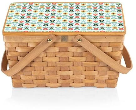 PICNIC TIME Disney Mickey Mouse Poppy Personal Picnic Basket, Insulated Lunch Bag, Retro Lunch Box, (Beige)