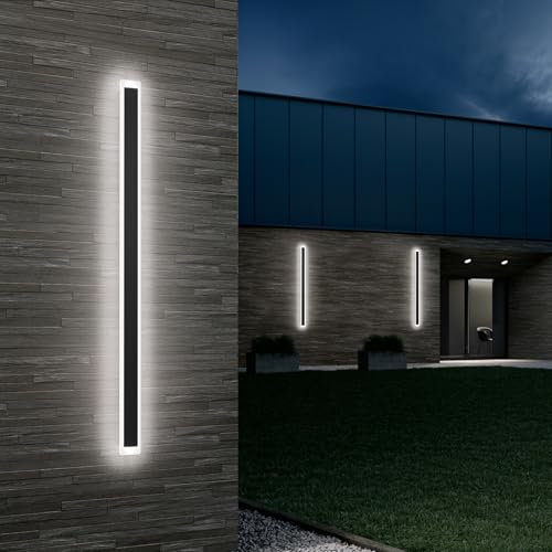 Klighten LED Lange Wandleuchte Außen, Schwarz Wandleuchten Innen, IP54 Außenwandleuchten Villa, Außenlampe Eisen Acryl, Aussenleuchte Wandlampe für Gärten/Terasse, Kaltes Weiß 6000K, 150CM/45W