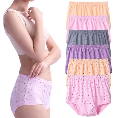 Women High Waist Knickers Cotton Underwear Brief Ladies Full Back Coverage Hipster Soft Panties Underpants Plus Size - Pack 6