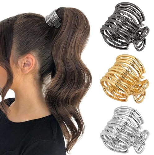 PROPOG Pince Cheveux Femme Métal, Pince a Cheveux pour Queue de Cheval Haute Pinces à Cheveux Mode Accessoires Cheveux (Or, Argent, Noir)