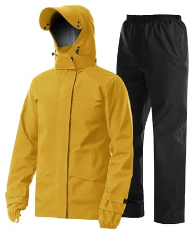 Coutyuyi Herren Regenanzug Wasserdichte Regenjacke Atmungsaktiver Leichter Regenmantel mit Kapuze Geeignete Regenkleidung für Freizeit, Outdoor-Sport, Golf, Wandern（M，Gelb）