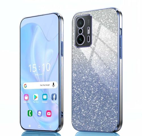 GOKEN Hülle für Xiaomi 11T Pro/Xiaomi 11T - Stoßfeste Schutzhülle, Handyhülle mit Weichem TPU Silikon, Elektroplattierten Kanten und Integrierter Glitzerkarte mit Glitzer, Cover Case, Verlauf Blau
