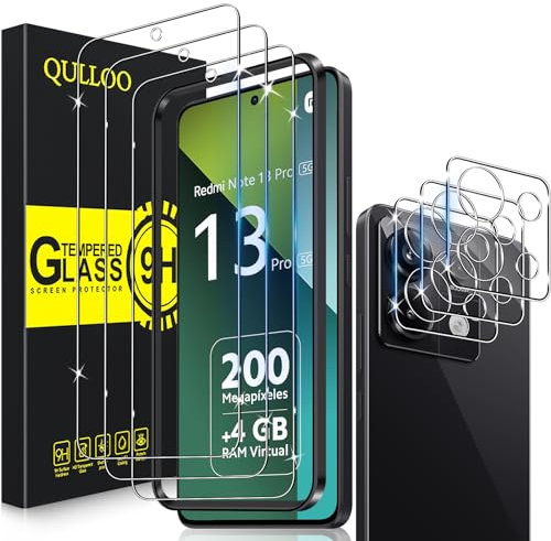 QULLOO Verre Trempé pour Xiaomi Redmi Note 13 Pro 5G, 3 Pièces Protecteur D'écran et 3 Pièces Caméra Arrière Protecteur, 9H Dureté Film Protection Écran HD Clarté Anti Rayures Vitre Protection