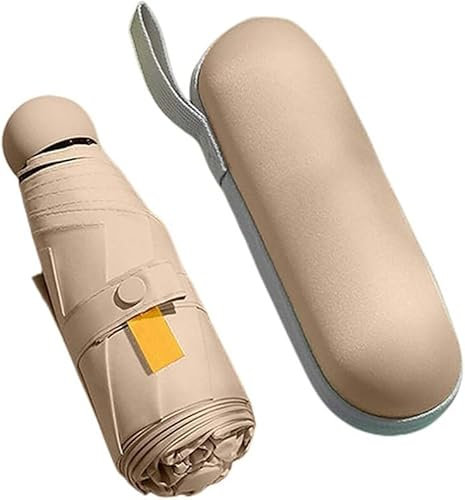 SHJDBF Mini Parapluie 8 Os Anti-UV Imperméable Protection Solaire Pliable Capsule Parasol de Plage Mini Parapluie de Poche Femme - Beige Marron Avec Boîte