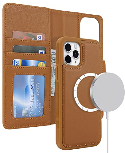 ELTEKER Hülle für iPhone 11 Pro Max, Klapphülle, Braun | 2-in-1 Abnehmbare Magnetische, Kabelloses Laden Kompatibel, Kartenfach, PU-Leder, Stoßfest