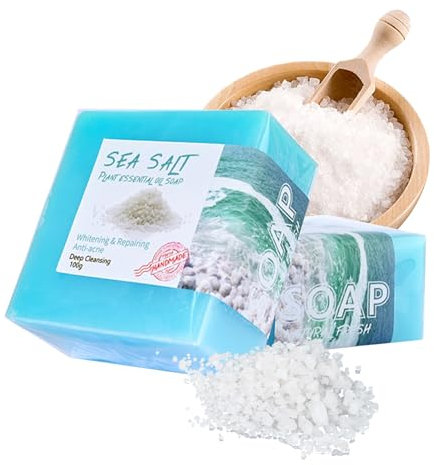 KYSUN 2 Stück Handgemachte Seife, Natural Gesicht Seife Feste Seife zum Duschen, Naturseife Badeseife Natürlicher Duschbrocken, Kurkuma Seife, Meersalzseife, Bambuskohle seife (Meersalz)