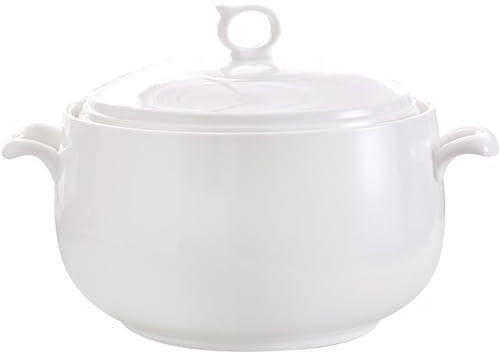 ZGFOZJGC Soupière Ronde en Porcelaine Blanche avec Couvercle et poignée en Boucle Soupière en céramique Soupière Couverte à Double Oreille pour la décoration de la Cuisine de la Maison du Restaurant