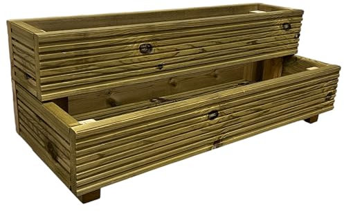 Cutncraft Designs Large Wide Stepped tired Decking patio Planter - Wooden Decking Patio Planter Trough herb Box 88cm…