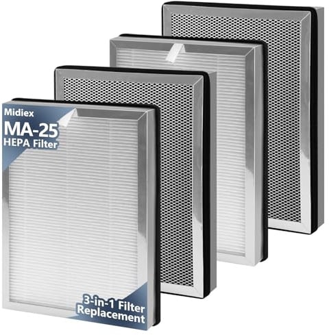 Midiex 4er-Pack MA-25 Ersatzfilter | Kompatibel mit Medify Luftreiniger MA-25 Serie S1/B1/W1, 3-in-1 H13 True HEPA mit Aktivkohle-Vorfilter