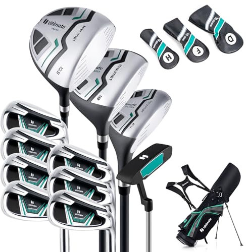 COSTWAY Set Completo di Mazze da Golf per Uomo, Include Driver 1 da 460CC, Fairway 3, Ibrido 5, Ferri 5, 6, 7, 8, 9, P e S, Putter e Borsa Portatile Leggera, Destrorso (Verde)