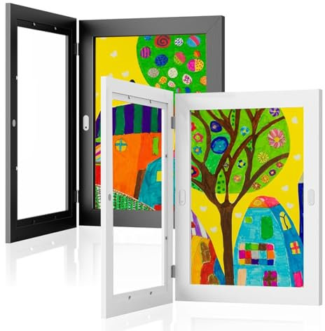 Bilderrahmen Kinderzeichnungen A4 Weiss,Wechselrahmen Bilderrahmen A4 2set,Kinder Kunst Rahmen Ideal für Kinderzeichnungen,Mehrere bilder,Kunstrahmen aufklappbar für 150 Bilder mit Frontöffnung