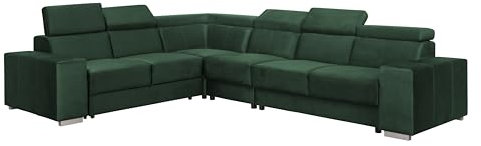 FORNIRO 24 Alma Ecksofa mit Schlaffunktion - Sofa mit 6 Sizten und Robustem Überzug - Schlafcouch L-Form Universal - Modern Couch - Schlafsofa bewegliche Kopfstützen - 330x265x85 cm - Grün