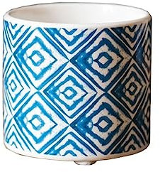 IMEITE Petits pots de fleurs en céramique pour table basse, bureau - Pot de fleurs décoratif bleu imprimé pour l'extérieur (A)