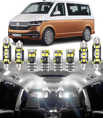 BMT xms Kit de Luces LED para Interiores para Volkswagen VW Caravelle Multivan T5 T5.1 T6 2003-2018, Bombillas LED para Interiores de Coche y Camión 6000K Blanco Luminoso