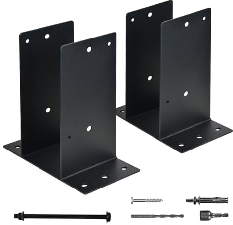 Robuster Edelstahl-Pfostensockel, 15,2 x 15,2 cm (innen 14 x 14 cm), Betonpfostenhalterung für Deckgeländer, Zäune, Briefkästen, Kabinen, Terrassendecks (Schwarz, Set 2)