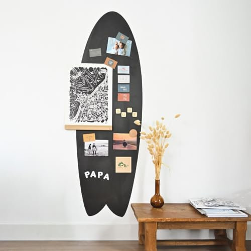 FERFLEX - Tableau noir magnetique - Planche de surf - Deco murale avec bande magnetique adhesive repositionnable - Vendu avec 8 aimants argentés - 43cm x 132cm