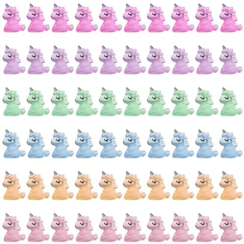 SLAXJNE 60 Stück Einhorn-Kugeln, Leuchtende Kugeln, Mini-Spielzeugharz, Mini-Puppen, Topfpflanzendekorationen