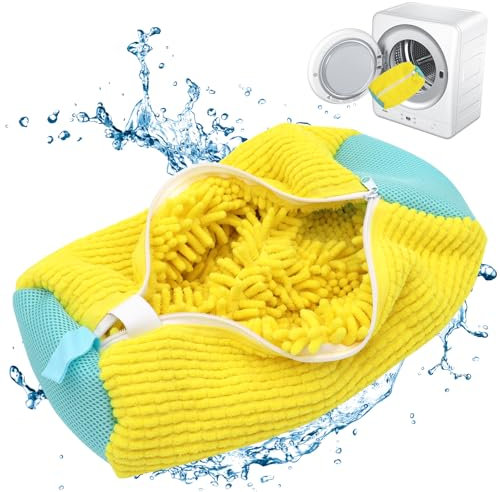 Lot de 2 sacs de lavage pour chaussures en forme de baskets, avec fermeture éclair, pour machine à laver, protection pour chaussures et vêtements, kit de nettoyage parfait pour baskets (jaune, 2