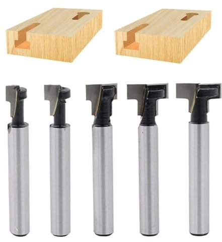 5 pezzi 1/4 pollice T-Slot Cutter Router Bit Keyhole Router Bit Set for legno T-Track Slotting Wood Fresa 5/16, 3/8, 1/4, 1/2, 14 mm