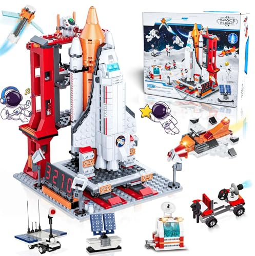 Space Shuttle Bauspielzeug, 855 Stücke Raumschiff-Bauset City Space Rakete Schiff Spielzeug mit Launch Control Center, STEM-Astronaut-Rollenspiel für Kinder im Alter von 6 8 9 10 11 12+ Jungen Mädchen
