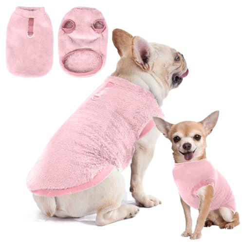 Hundepullover Hundemantel Fleece für Kleine Hunde Fleecemantel Hunde Fleece Pullover für Kleine Hunde Katzenpullover Fleecejacke Hundekleidung für Chihuahua Französische Bulldogge(Rosa,M)