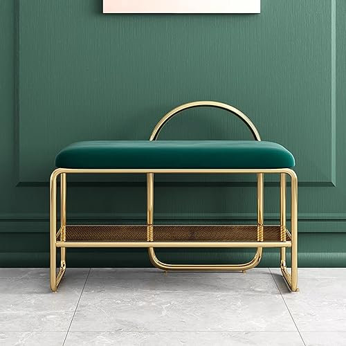 Gold Metall Schuhbank mit Samtsitz für den Eingangsbereich Stabile Schuhregal Bank für Wohnzimmer & Flur Aufbewahrung