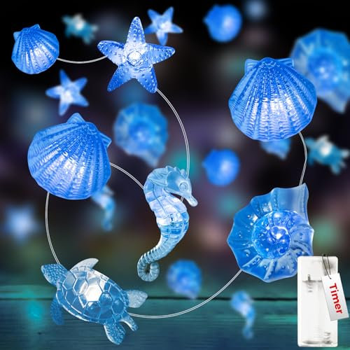 Kolpop Meerestiere Lichterkette 2m 20 LED mit Timer, Seestern Maritim Dekorative für Innen und Außen, Party, Kinderzimmer, Weihnachten, Hochzeit - Batteriebetrieben