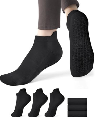 AOOWU 3 Paar Rutschfeste Socken Damen, 37-40 Anti-Rutsch-Socken Yoga Socken, Pilates-Socken Sportsocken Stoppersocken Damen Yoga-Socken für Damen und Mädchen Zuhause Reha Dance Workout