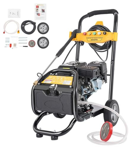 Charocean Petrol Pressure Washer 7.5HP Petrol Jet Washer with 5 Spray Nozzles & 26FT Hose, Petrol Power Washer 2200PSI Hyundai Pressure Washer, Power Jet Washer for Car, 8 inch Wheels