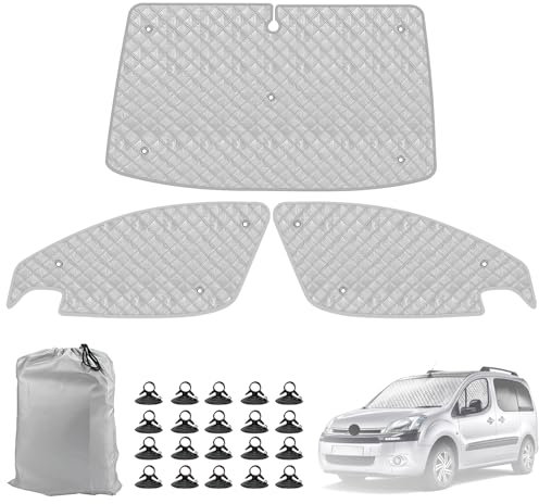 Pare-Soleil de Pare-Brise de Voiture Compatible avec Citroen Berlingo 2008-2018, 3 Pièces Cabine de Conducteur à Tapis Thermique à Technologie, Couverture de Pare-Soleil de Voiture Interne