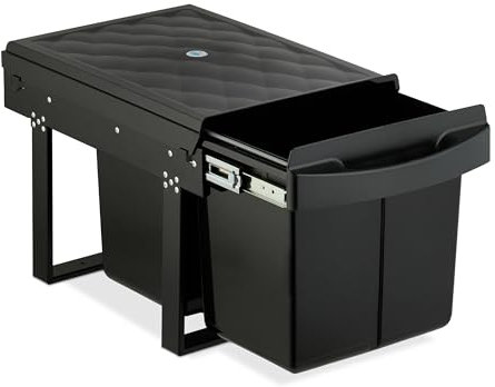 Relaxdays Poubelle encastrable pour la Cuisine, 2 bacs de 15 litres chacun, HLP : 34,6 x 34 x 51,8 cm, Noire