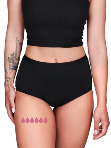 Taynie Comfort Bamboo Ultra Periodenunterwäsche Starke Blutung - Periodenwäsche - Menstruationsunterwäsche - ersetzt 6 Tampons, Periodenslip Tragedauer bis 12 Std., waschbar bis 60°C (40, Schwarz)