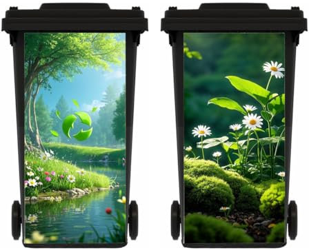 WRYXPL 2 Sheets Forest Wheelie Bin Stickers, Multi-Size Self Adhesive Daisy Dustbin Stickers, Waterproof Bin Decal, for Garden Outdoor, Wall Decoration