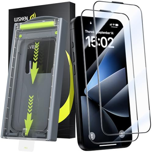 WSKEN Protector de pantalla para iPhone 14 Pro Max, vidrio templado superior 9H+, cero burbujas, eliminación automática de polvo, HD, grado militar, protección de cobertura completa inastillable