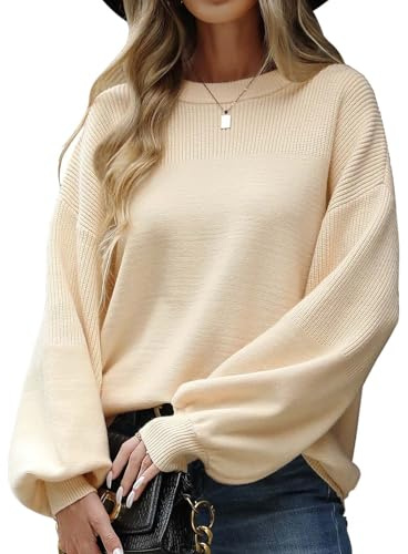 heekpek Jersey Mujer Invierno Otoño Elegante Suéter Mujer Manga Larga Oversize Jersey Punto Cuello Redondo Casual Termico Pullover Suelto Jerseys