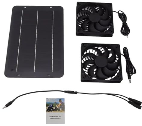 Glugahrif Ventilateur solaire pour l'extérieur, double ventilateur solaire pour niches de chien - Léger et silencieux - Ventilation de refroidissement puissante pour pique-nique, camping, randonnée et