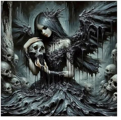 GLIDIAM 40x40cm Diamond Painting Gothic Frau, Diamant Malerei Bilder Totenkopf Skull, DIY Full Drill Basteln Erwachsene, Mosaik Stickerei Kreuzstich Geschenk für Wanddeko Wohnzimmer Schlafzimmer