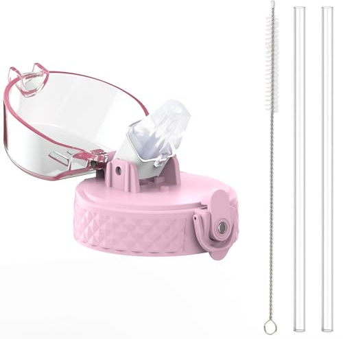 GOPPUS Straw Lid (Includes Straw+Brush), Only Suit for 420ml/14oz, 550ml/18oz, 1000ml/32oz, 1200ml/40oz GOPPUS Water Bottle with Dust Cover, One Hand Open Lid (Pink)