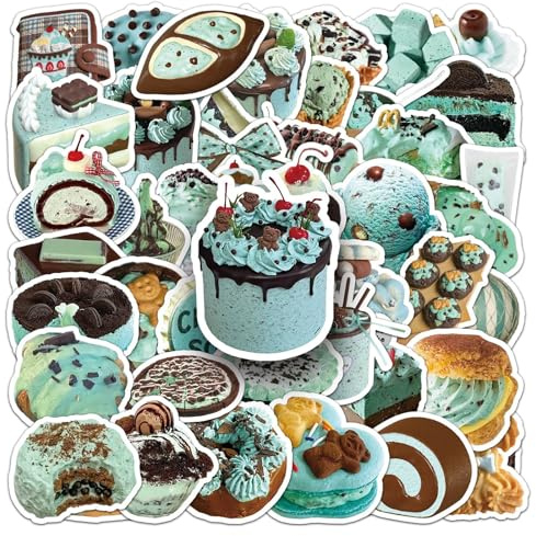 50Stück Dünne Kuchen Dessert Aufkleber für Computer,Snowboard,Auto,Skateboard,Fahrrad,Laptop,Motorrad,Niedlich Nahrung Wasserfest Vinyl Decal,Kinder Erwachsene Geschenk,Aesthetic Graffiti Sticker