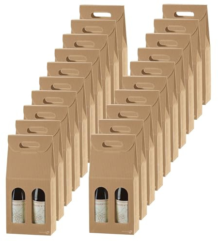 SIMPLETEK - 20 x Kartonschachtel Geschenkbox Verkauf Havanna für 2 Flaschen Wein Öl mit Fenster für Weihnachten Anlässe (20 Stück)