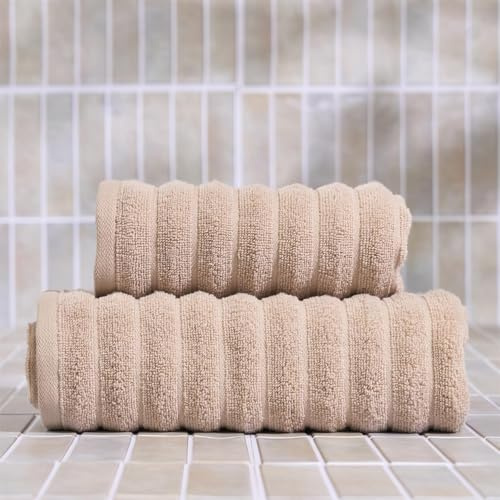 OHS 2 Pack Hand Towel for Bathroom, Super Soft 100% Cotton Highly Absorbent Ribbed Textured Weave Quick-Dry Hand Towels for Household Essentials, Natural-50x80cm